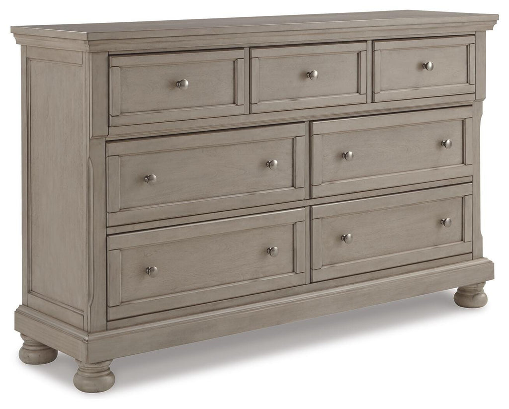 Lettner Light Gray Queen Panel Bed, Dresser and 2 Nightstands
