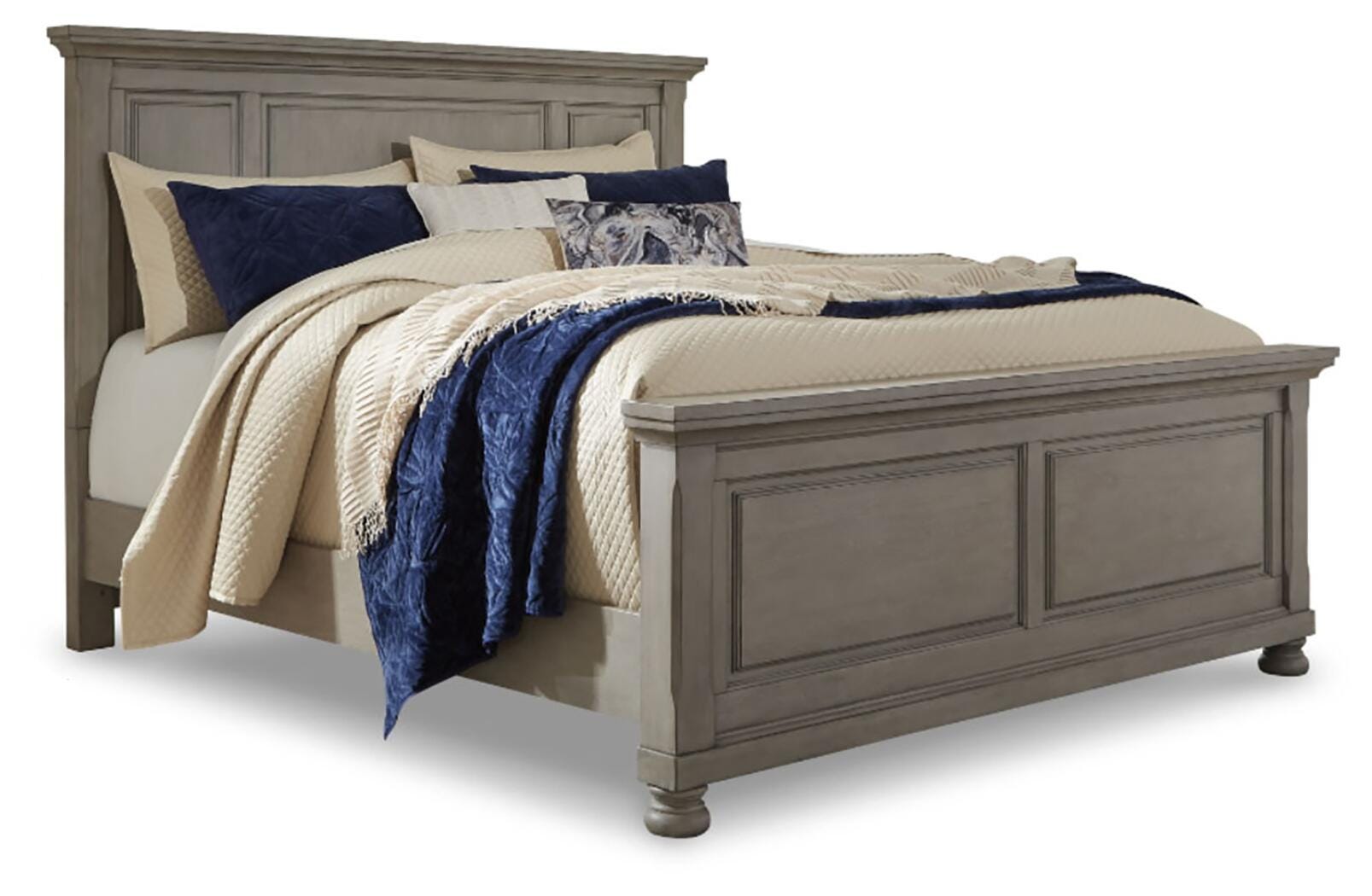 Lettner Light Gray Queen Panel Bed, Dresser and 2 Nightstands