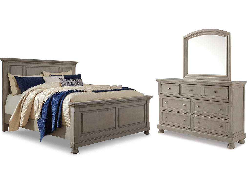 Lettner Light Gray Queen Panel Bedroom Set with Dresser and Mirror