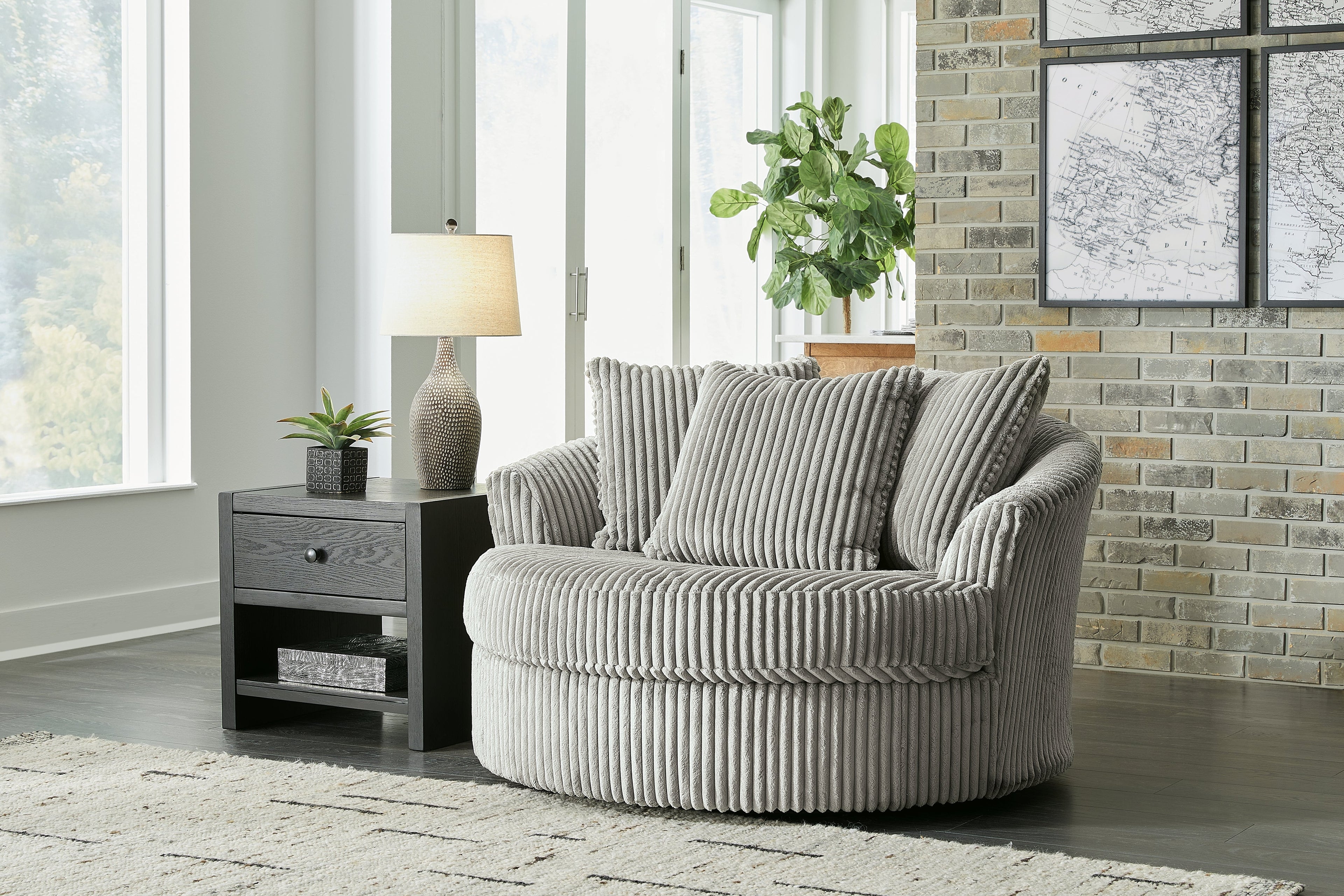 Lindyn Fog 2-Piece Sectional Sofa and Oversized Swivel Accent Chair