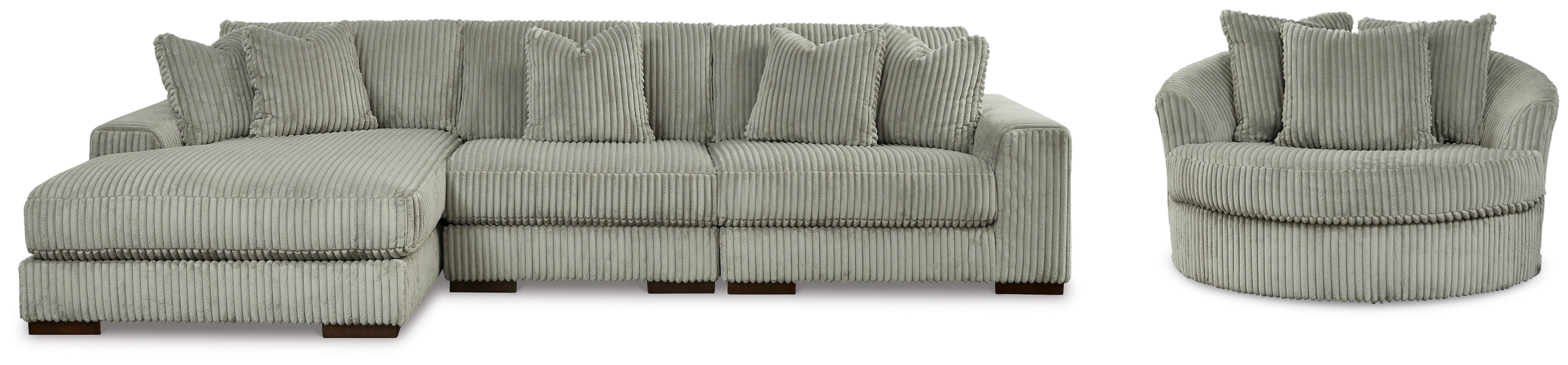 Lindyn Fog 3-Piece Sectional and Oversized Swivel Accent Chair