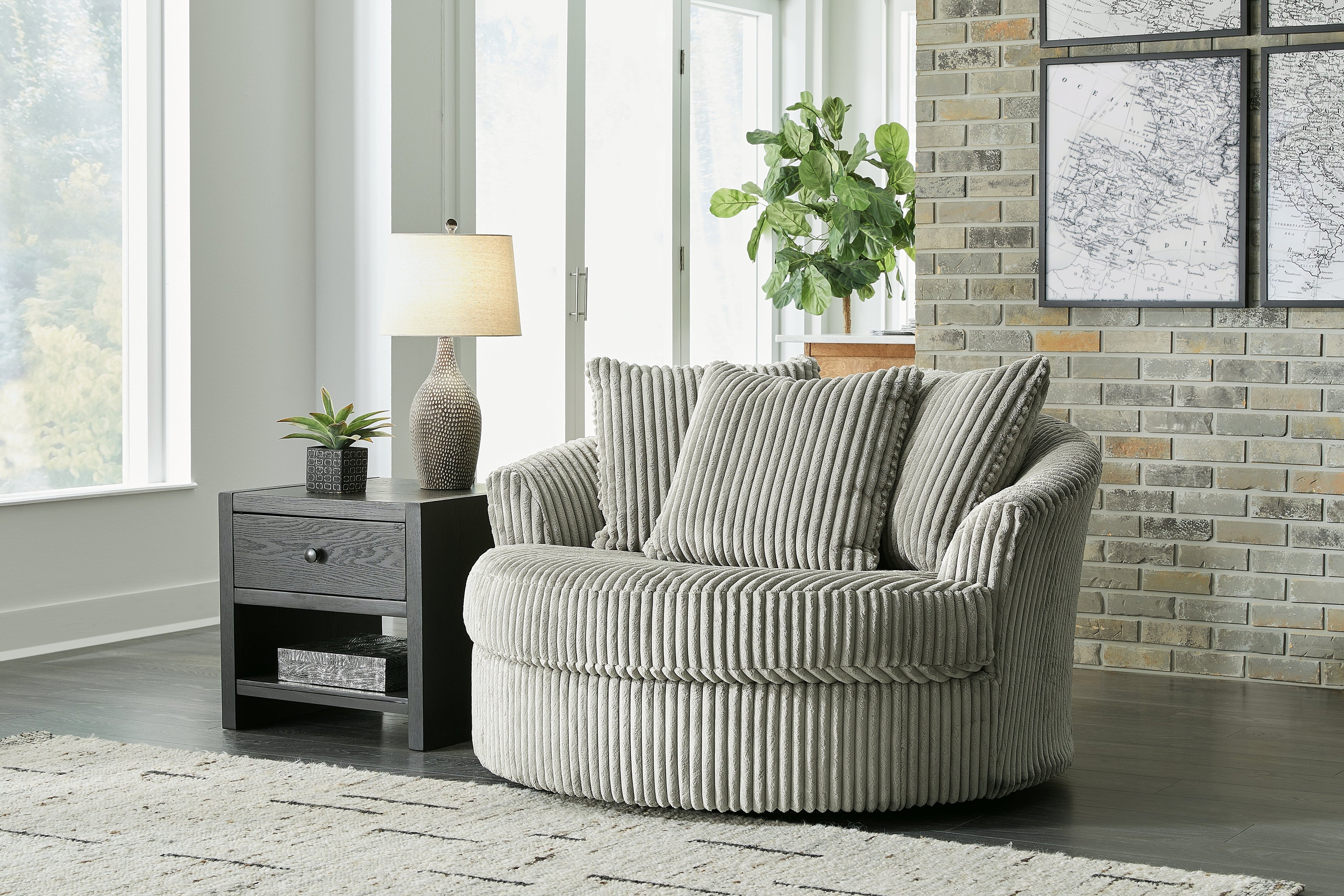 Lindyn Fog Super Chaise with Oversized Swivel Chair