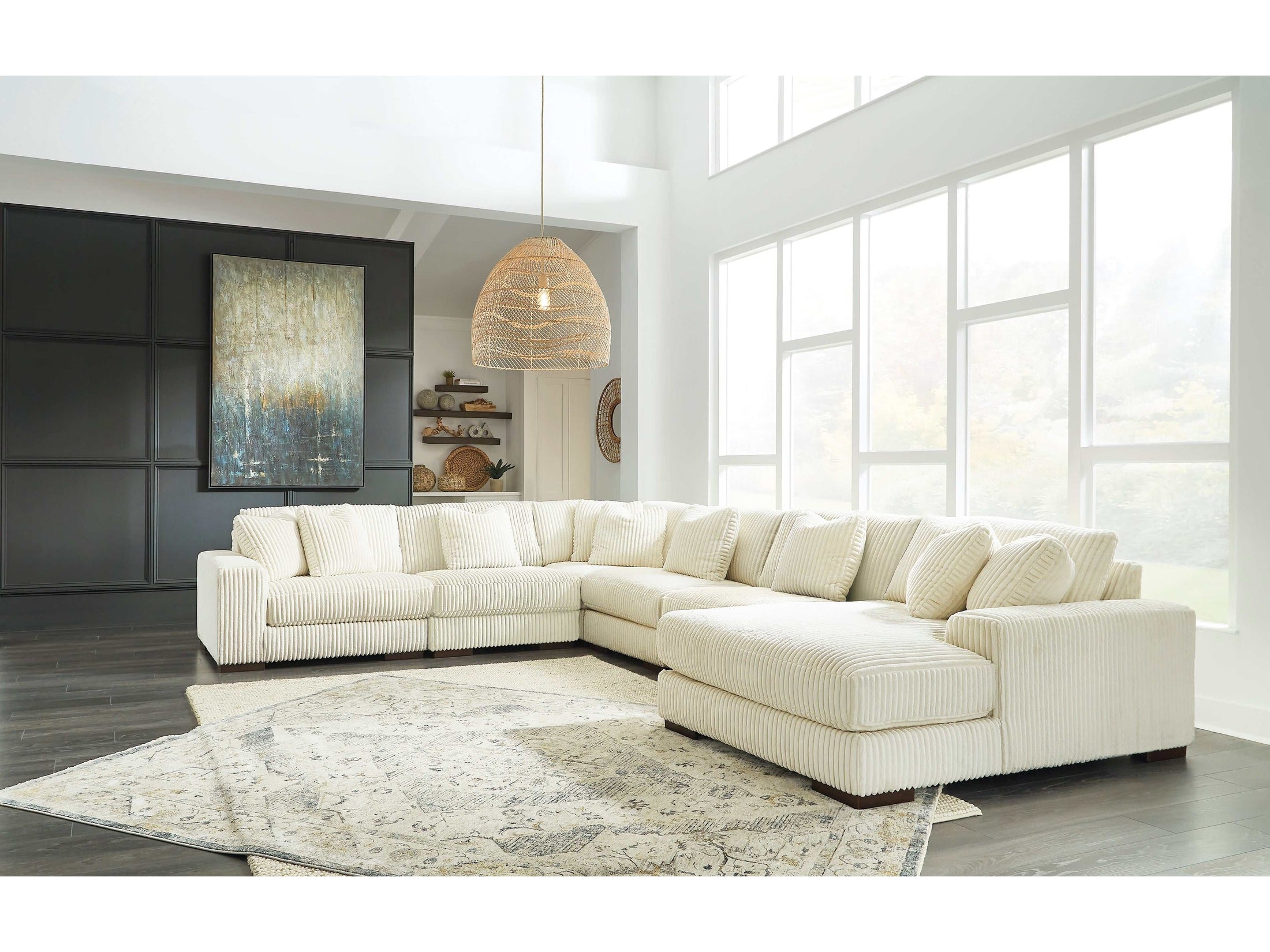 Lindyn Ivory 6pc RAF Chaise Sectional