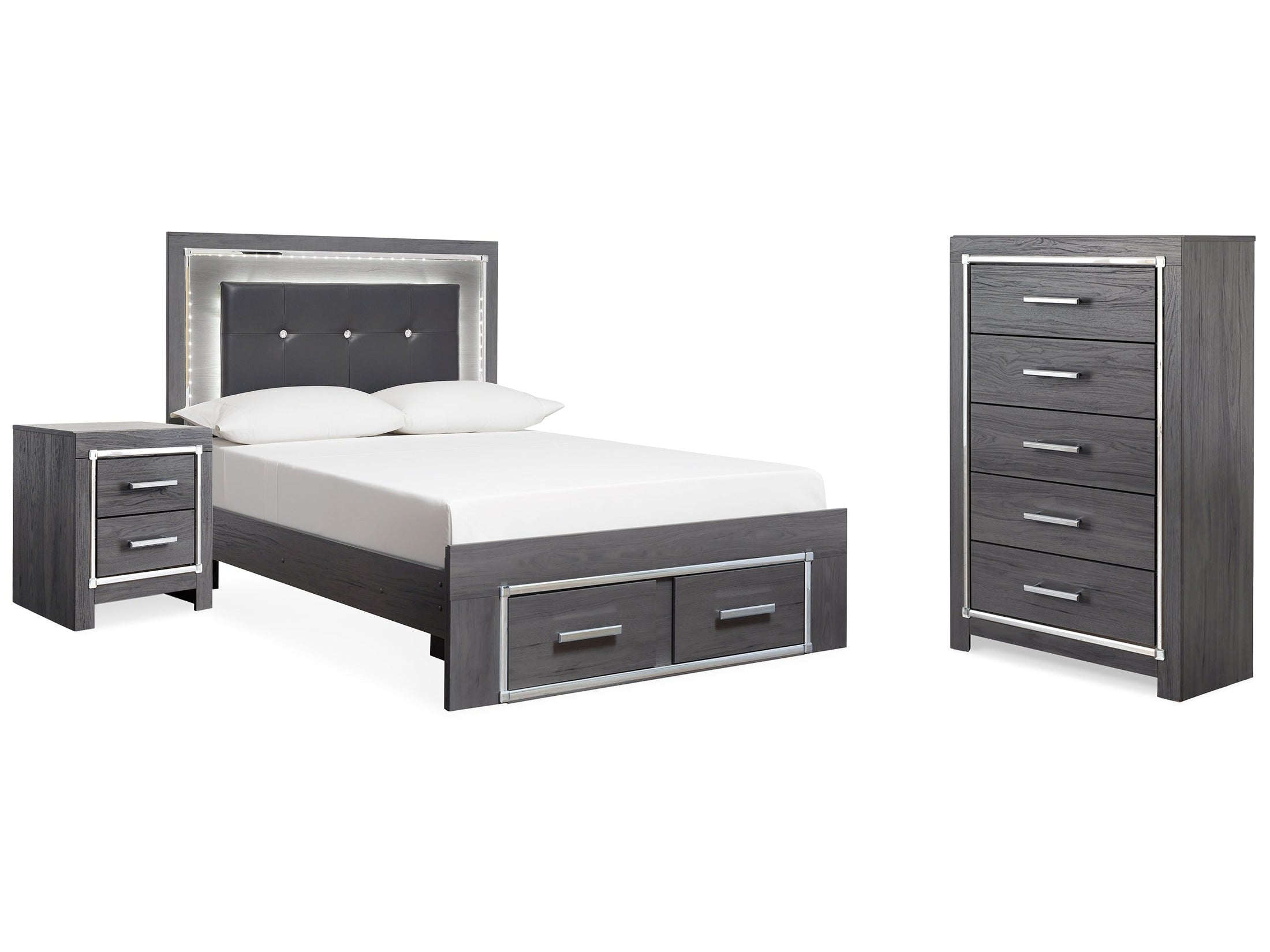 Lodanna Gray Full Storage Bed & Chest & Nightstand