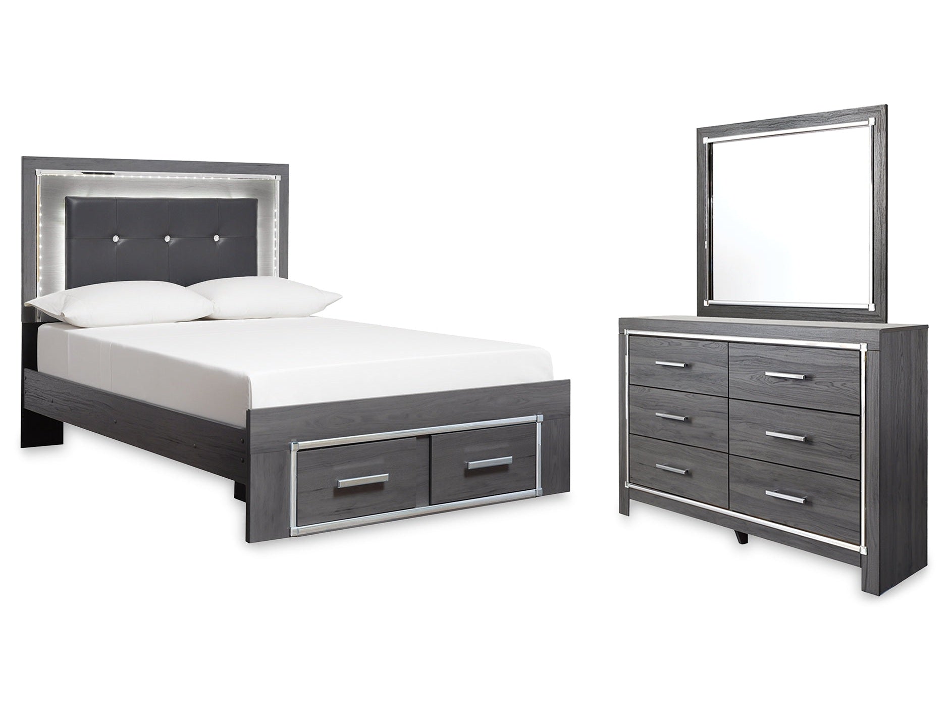 Lodanna Gray Full Storage Bedroom Set with Dresser and Mirror