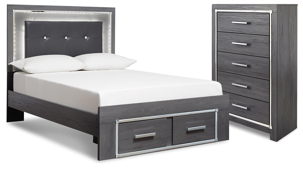 Lodanna Gray Full Upholstered Panel Storage Bed and Chest
