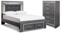 Lodanna Gray Full Upholstered Panel Storage Bed and Chest