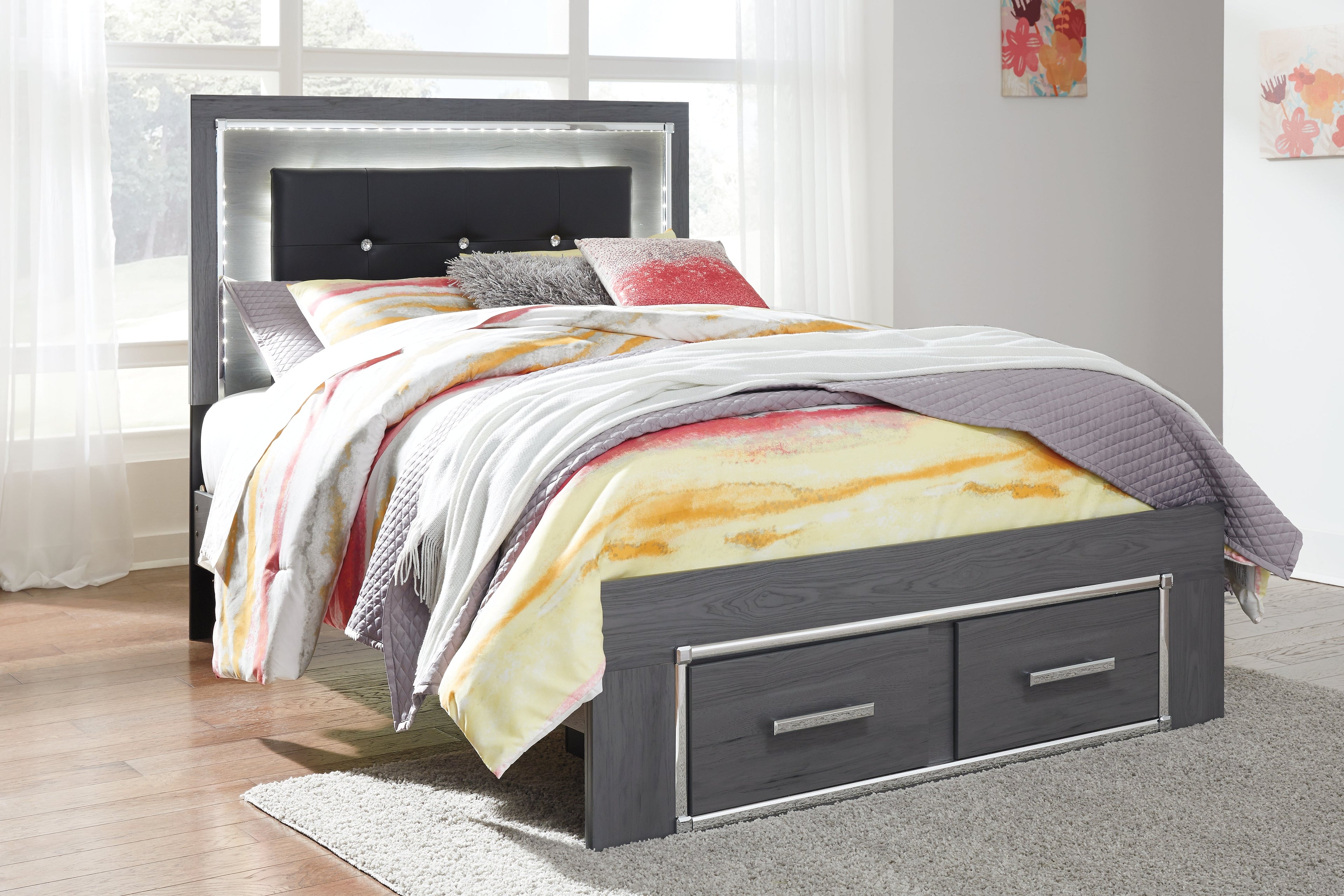 Lodanna Gray Full Upholstered Panel Storage Bed and Chest