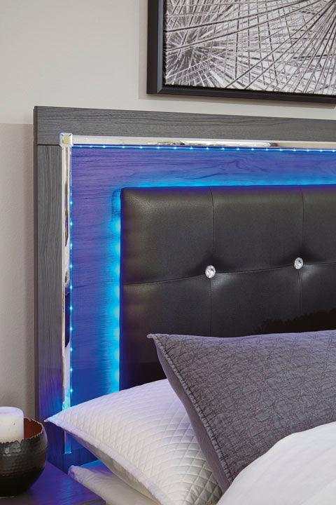 Lodanna Gray King Panel Bed w/ FB Storage & LED