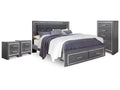 Lodanna Gray King Panel Storage Bed, Chest and 2 Nightstands