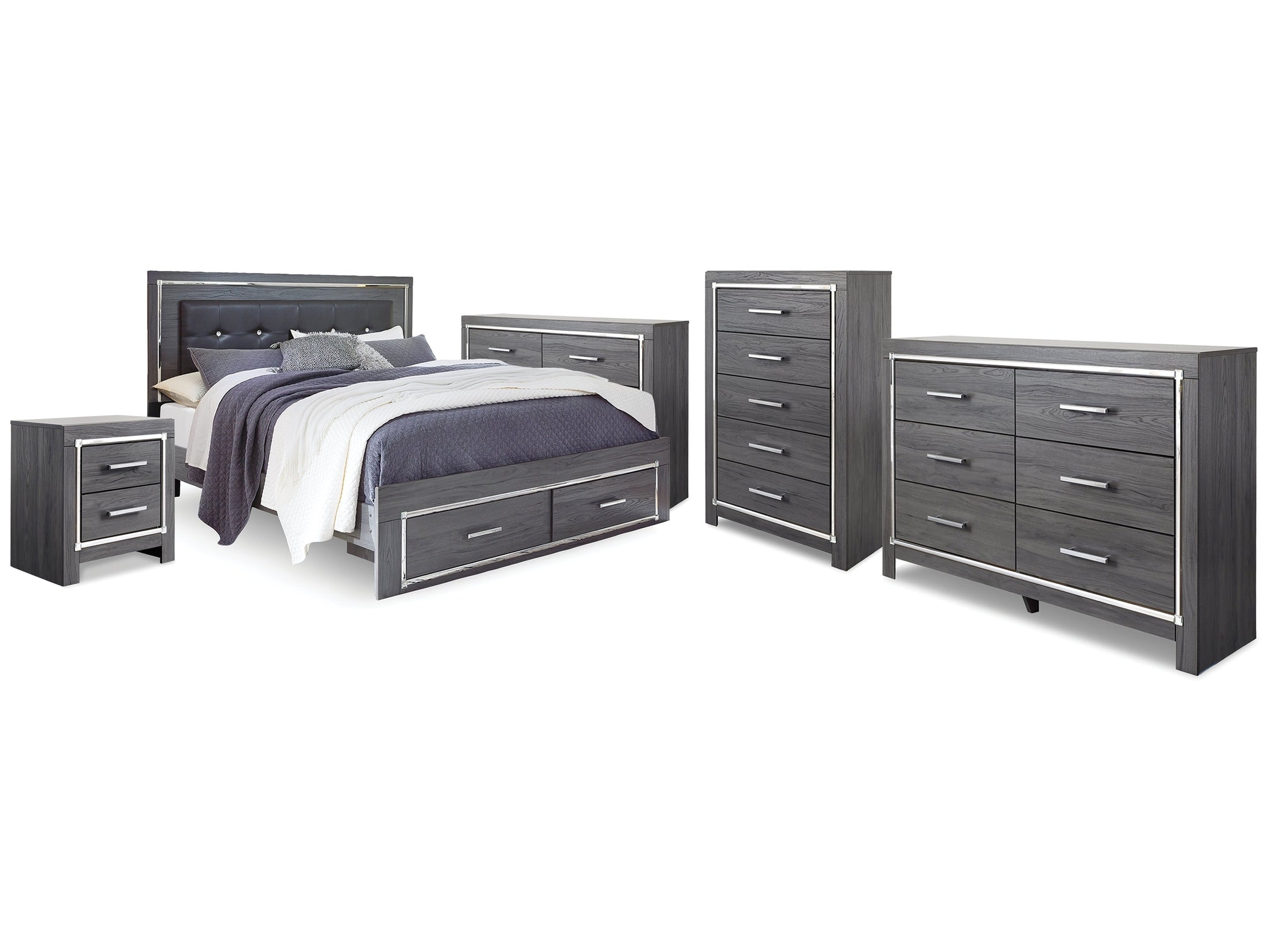 Lodanna Gray King Storage Bed & 2 Dressers & Cheat & Nightstand