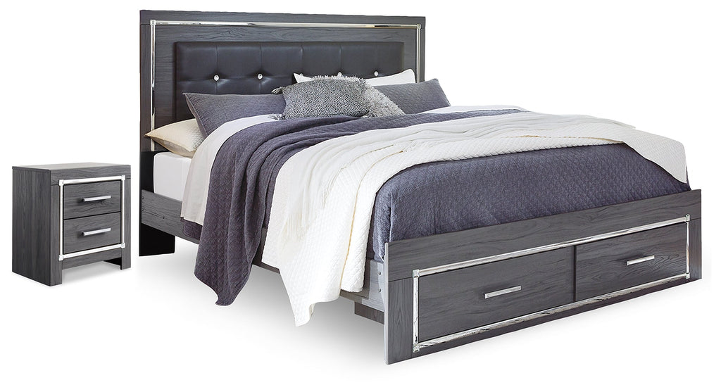 Lodanna Gray King Storage Bed and Nightstand