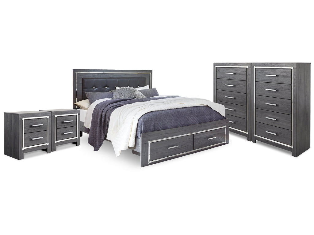 Lodanna Gray King Storage Bedroom Set with 2 Chests and 2 Nightstands