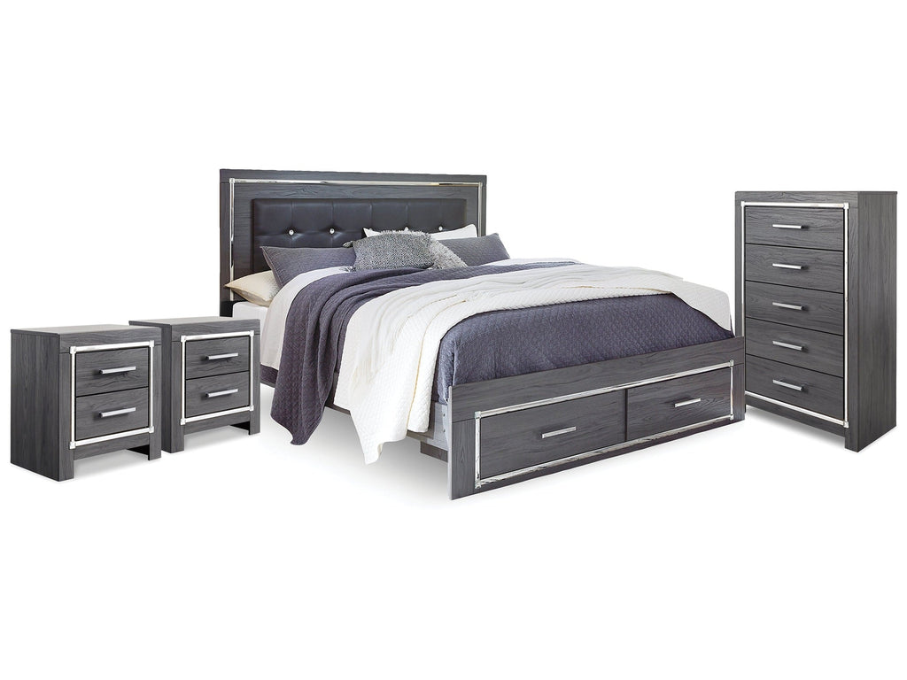 Lodanna Gray King Storage Bedroom Set with Chest and 2 Nightstands