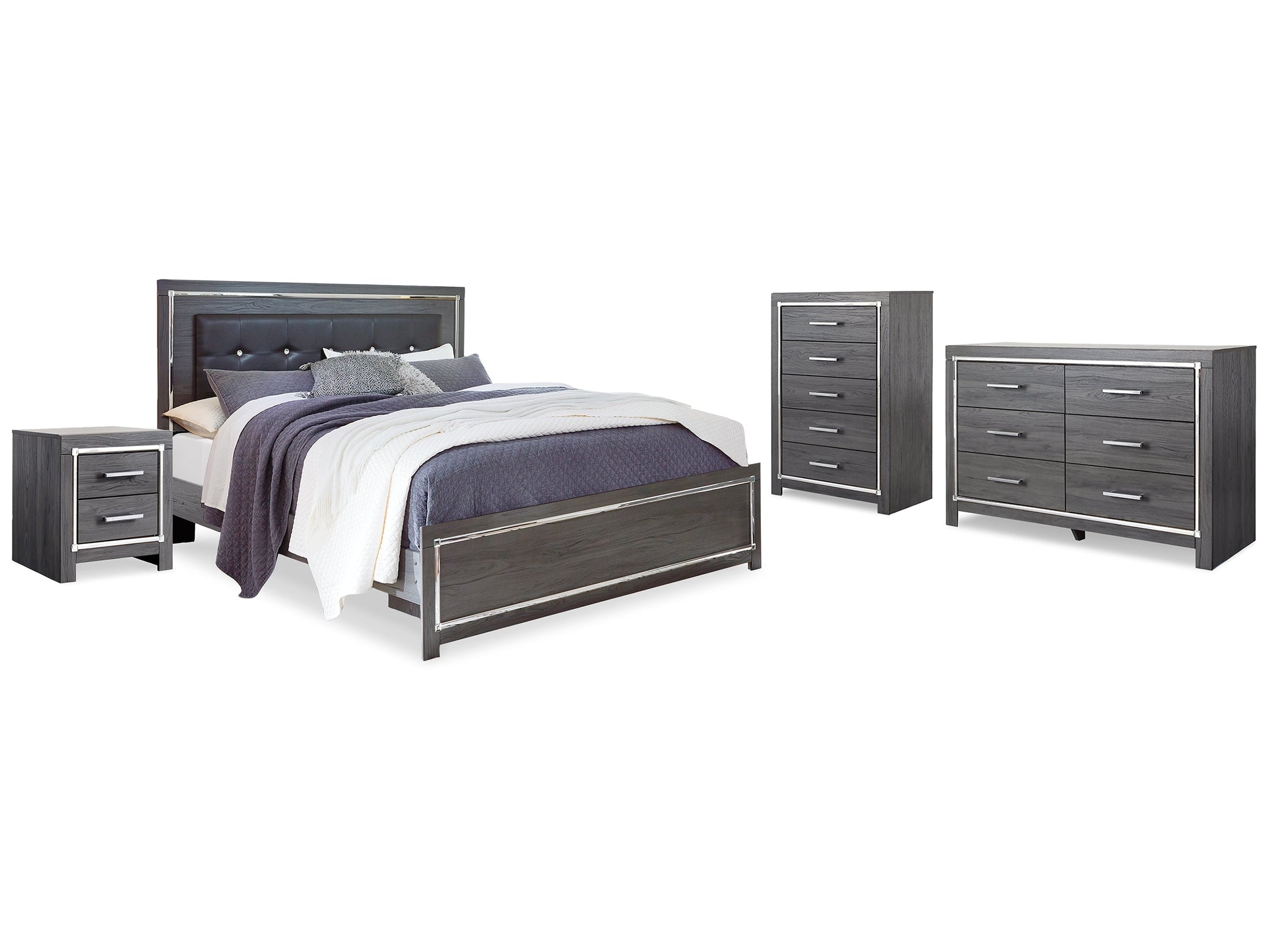 Lodanna King Upholstered Panel Bedroom Set, Gray