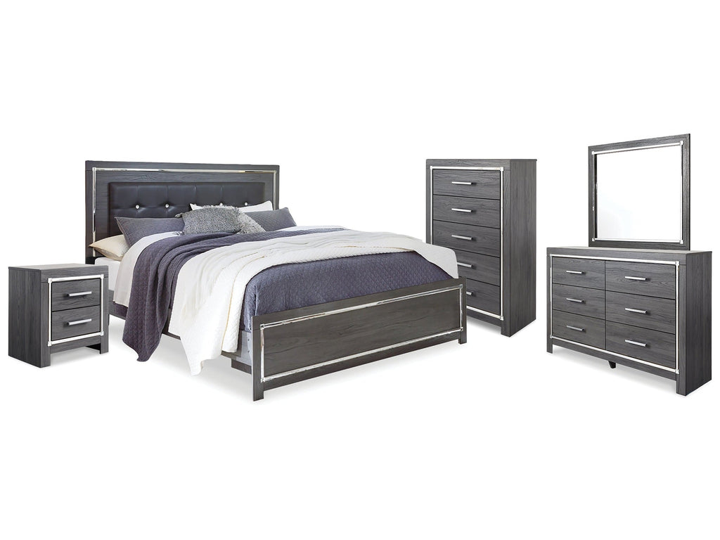 Lodanna King Upholstered Panel Bedroom Set, Gray