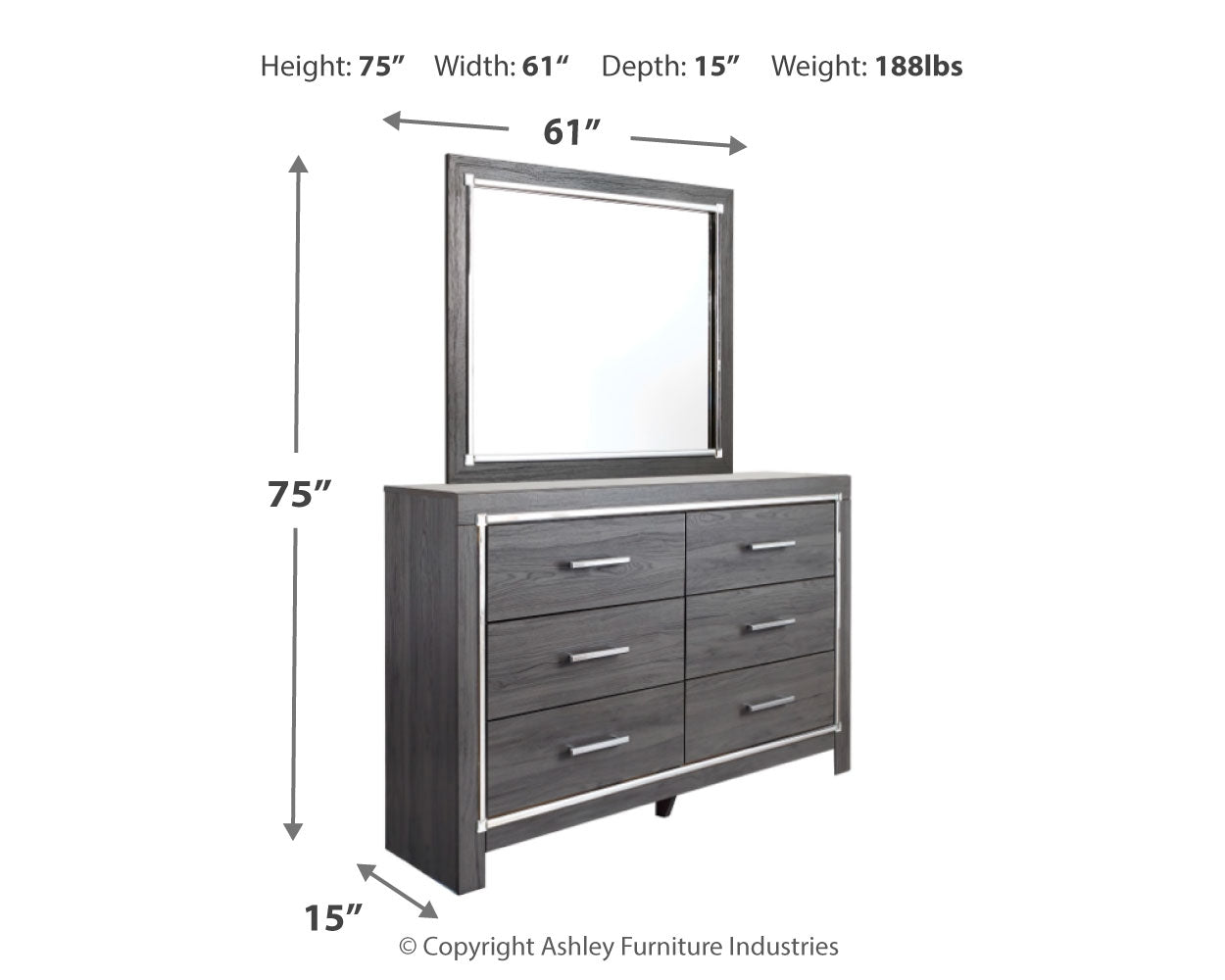 Lodanna King Upholstered Panel Headboard, Dresser, Mirror, and Nightstand, Gray