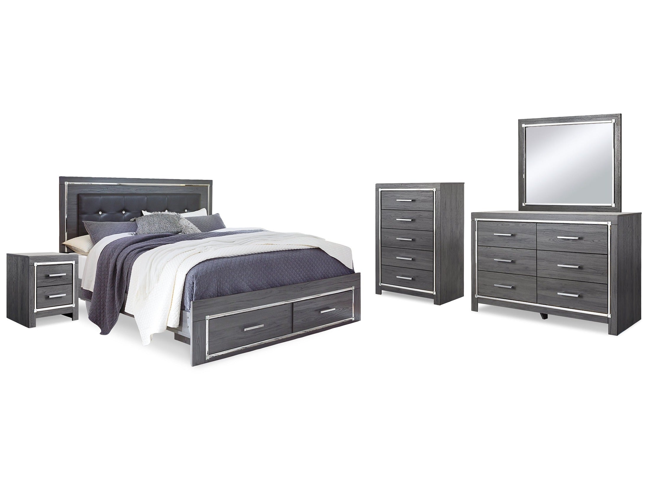 Lodanna King Upholstered Storage Bedroom Set, Gray