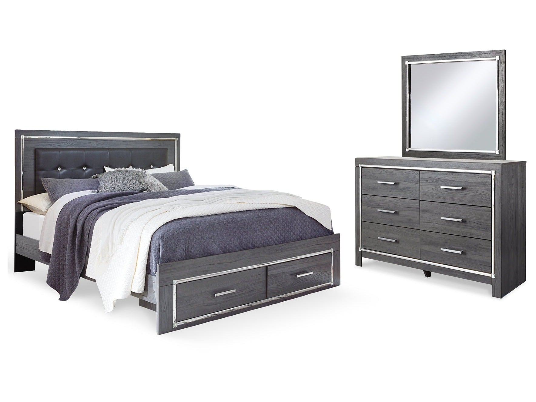 Lodanna King Upholstered Storage Bedroom Set, Gray