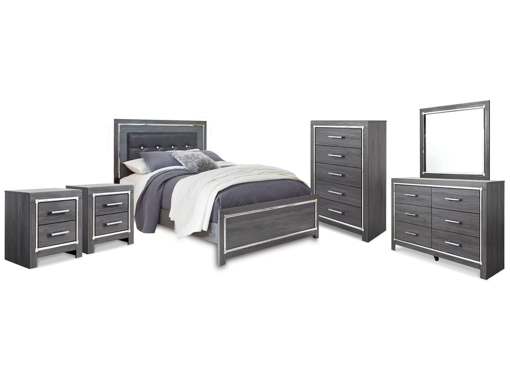 Lodanna Queen Panel Bed & Dresser & Mirror & Chest & 2 Nightstands, Gray