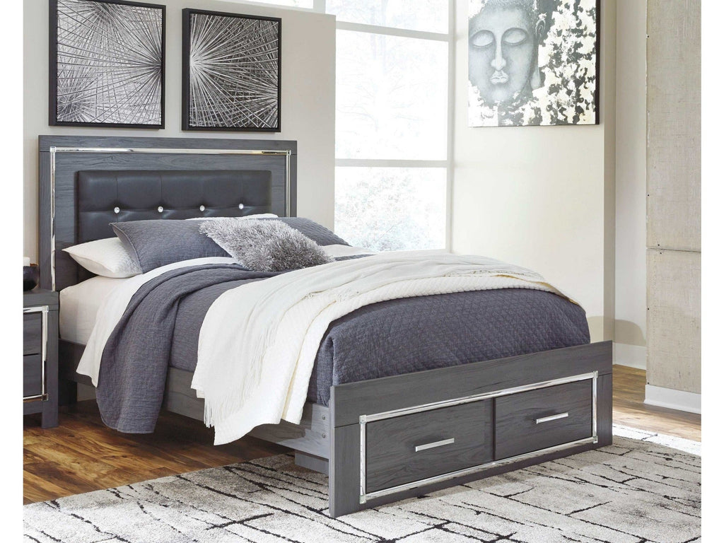 Lodanna Gray Queen Panel Bed w/ LED & 2 Storage Drawers