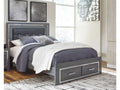 Lodanna Gray Queen Panel Bed w/ LED & 2 Storage Drawers