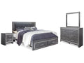 Lodanna Queen Upholstered Panel Bed, Dresser, Mirror and Nightstand, Gray