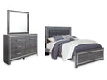 Lodanna Gray Queen Upholstered Panel Bed, Dresser and Mirror