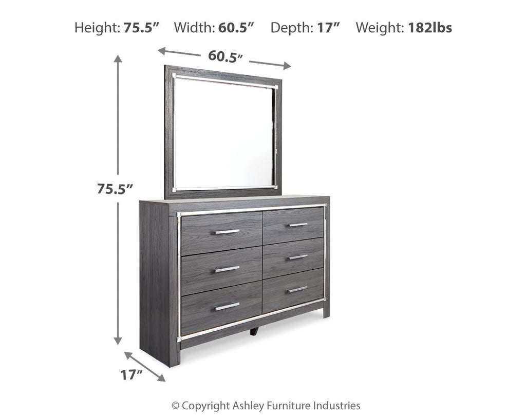 Lodanna Gray Queen Upholstered Panel Bed, Dresser and Mirror