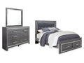 Lodanna Gray Queen Upholstered Panel Storage Bed, Dresser and Mirror