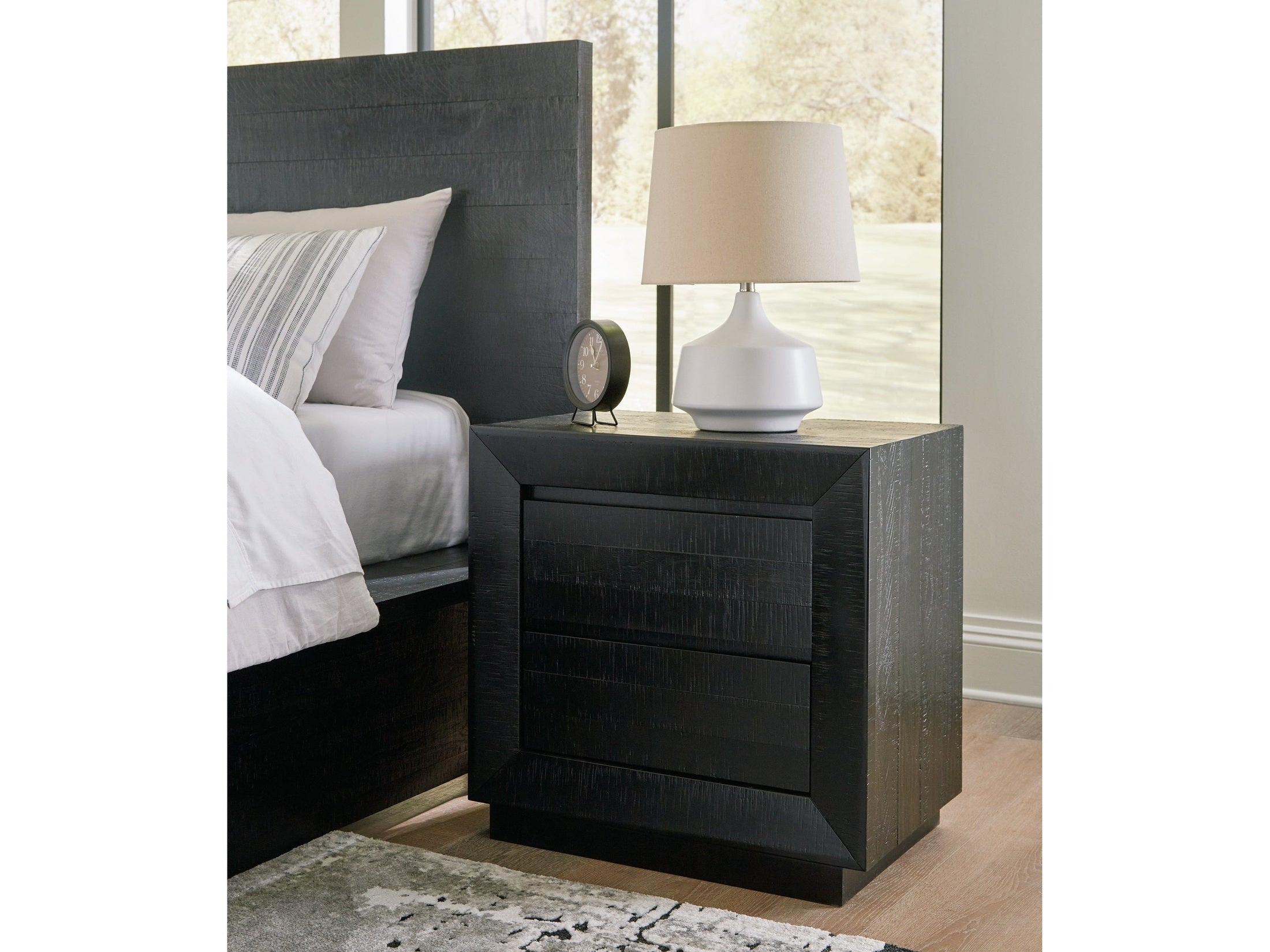 Londer Black Two Drawer Nighstand