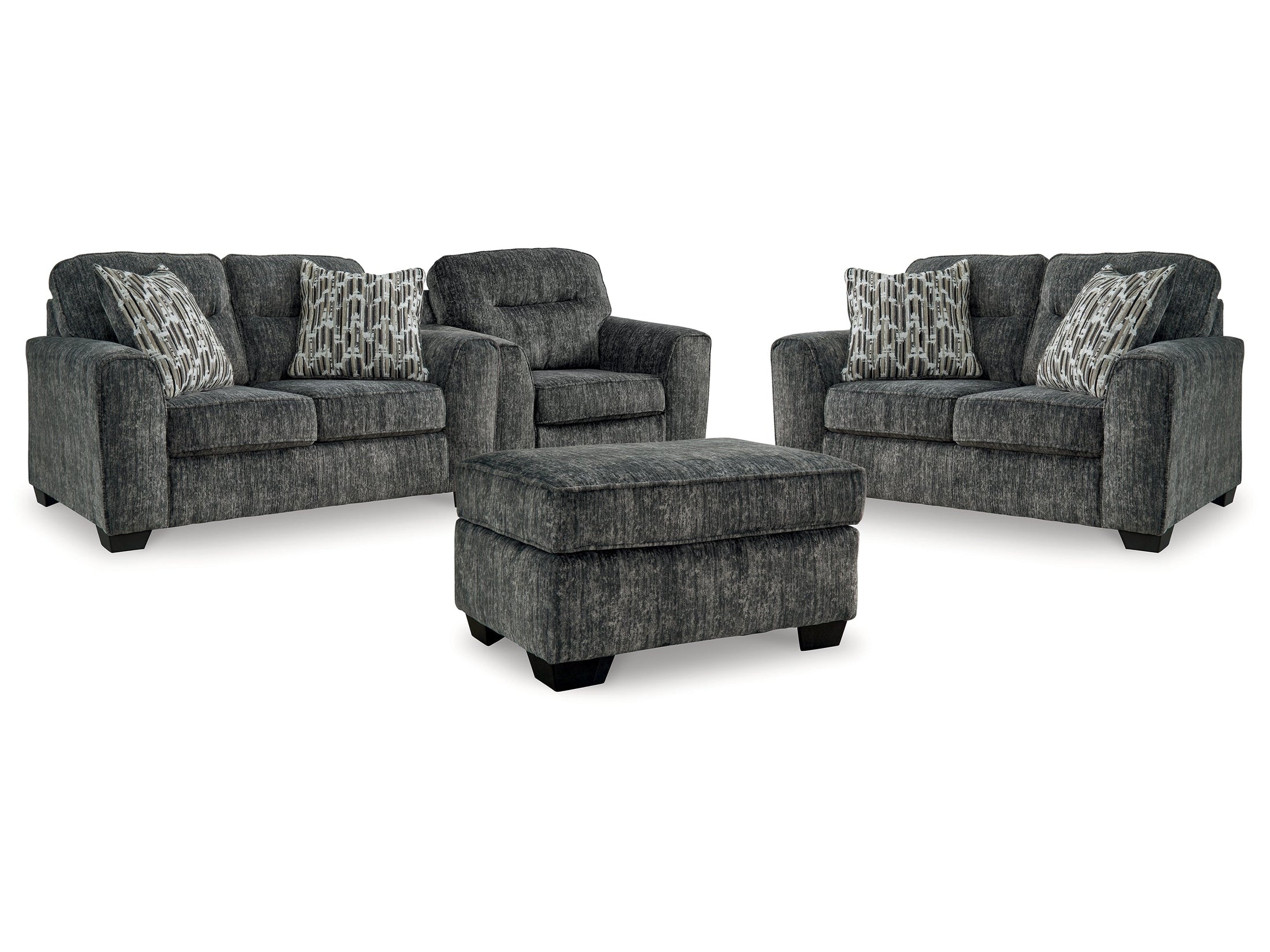 Lonoke Gunmetal 2 Loveseats & Oversized Chair & Ottoman