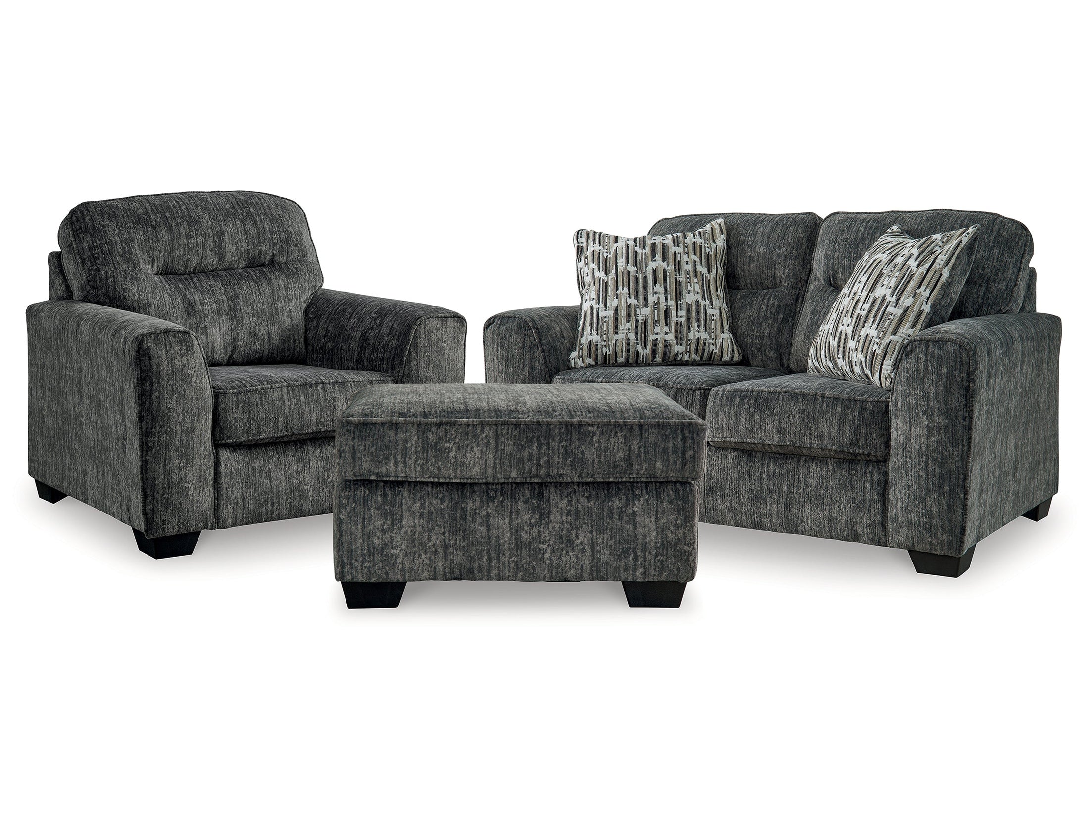 Lonoke Gunmetal Loveseat & Oversized Chair & Ottoman