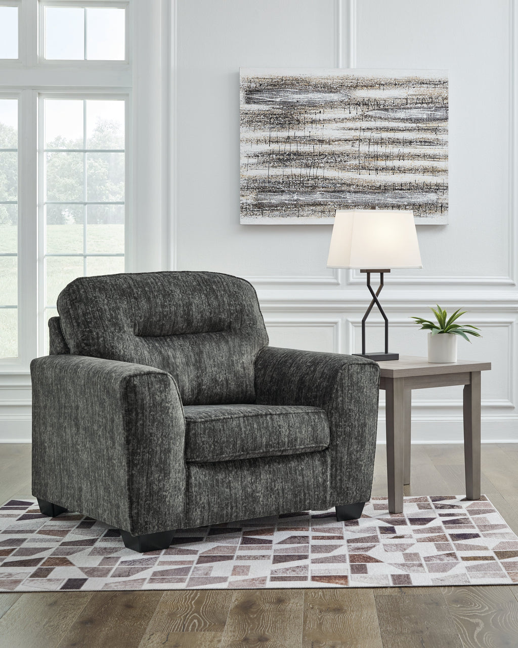 Lonoke Gunmetal Oversized Chair and Ottoman