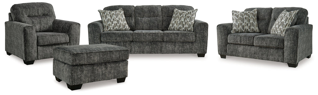 Lonoke Gunmetal Sofa, Loveseat, Chair and Ottoman