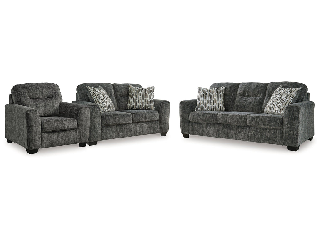 Lonoke Gunmetal Sofa, Loveseat and Oversized Chair