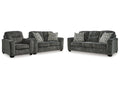 Lonoke Gunmetal Sofa, Loveseat and Oversized Chair