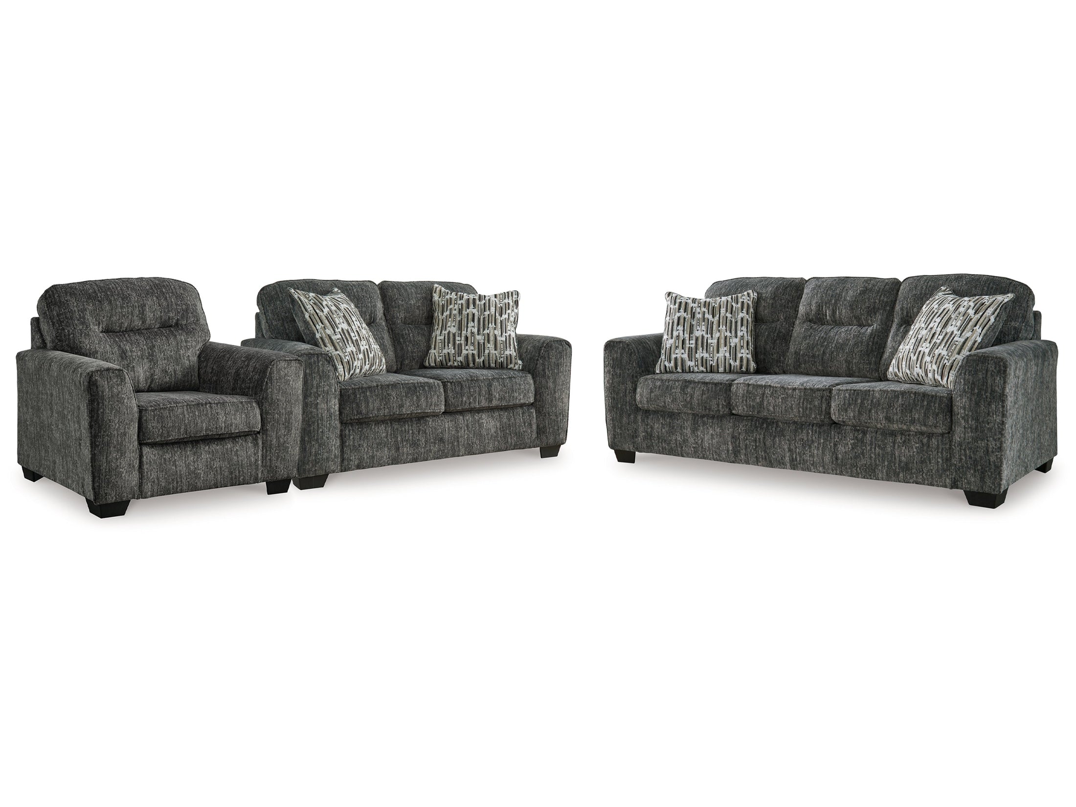 Lonoke Gunmetal Sofa, Loveseat and Oversized Chair