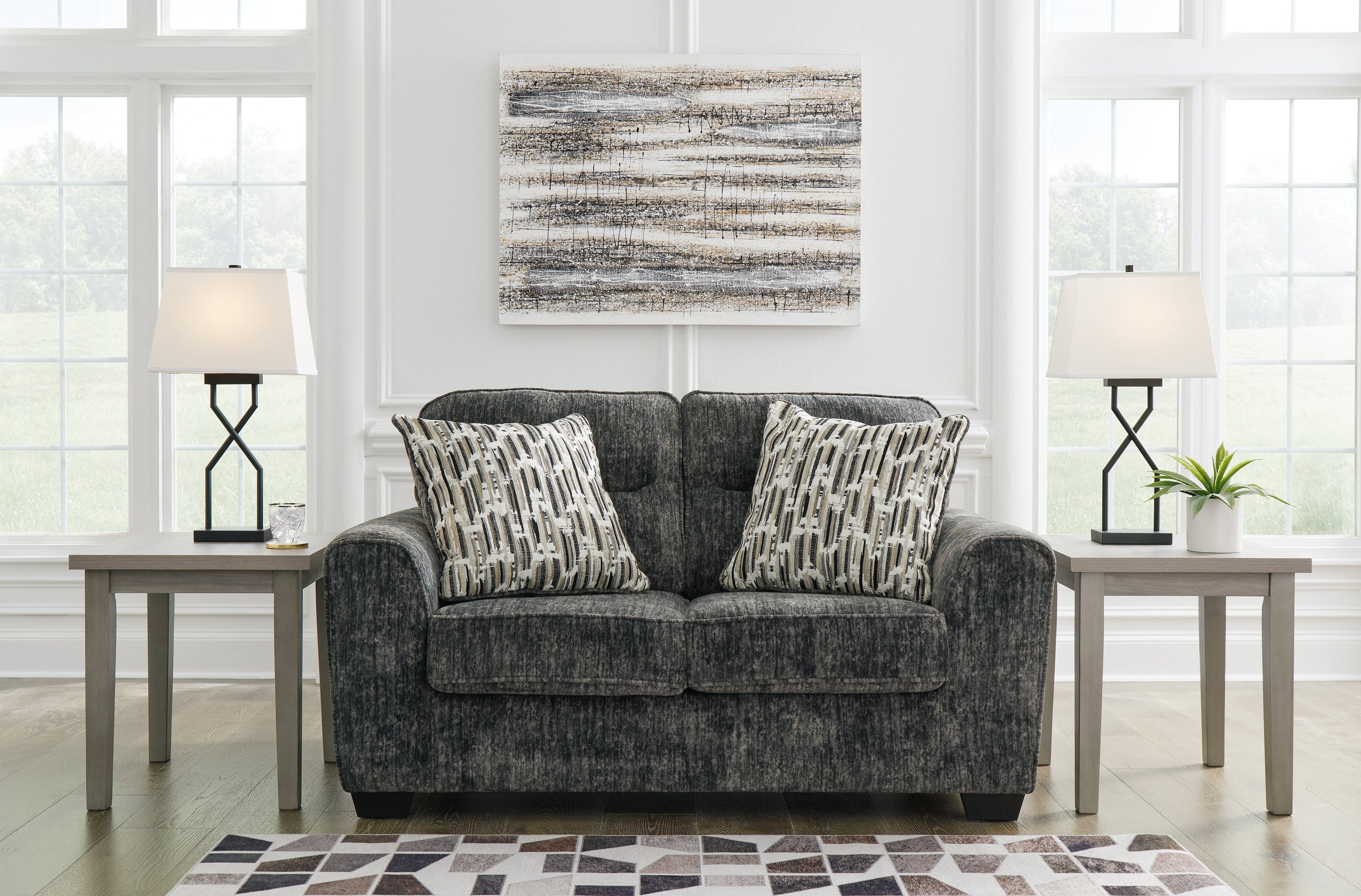 Lonoke Gunmetal Sofa, Loveseat and Oversized Chair