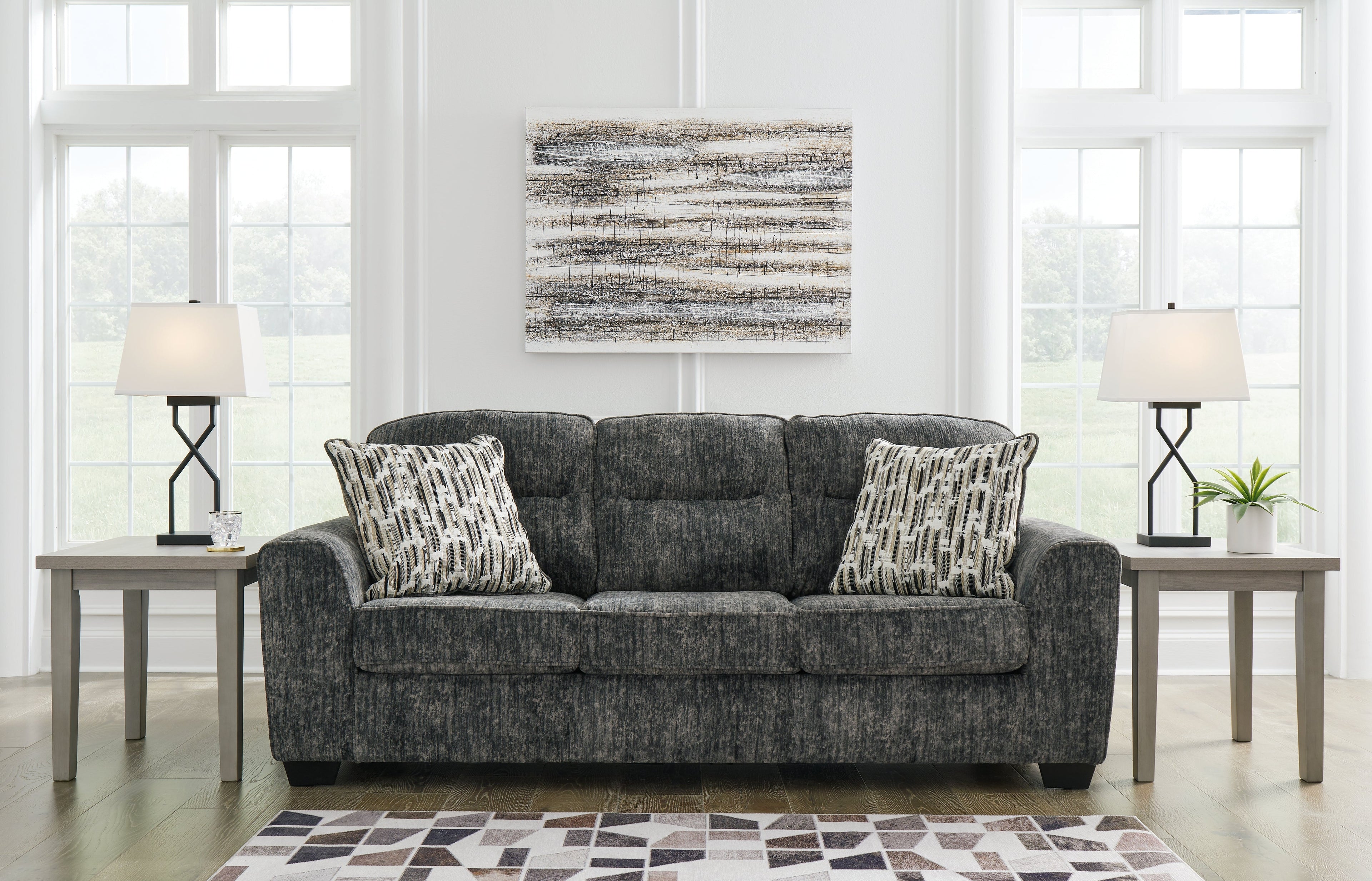 Lonoke Gunmetal Sofa, Loveseat and Oversized Chair