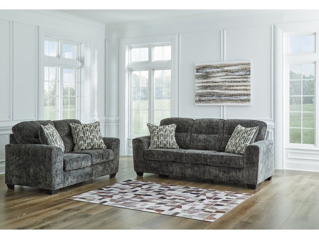 Lonoke Gunmetal Sofa and Loveseat