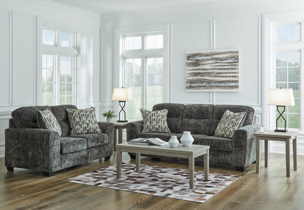Lonoke Gunmetal Sofa and Loveseat