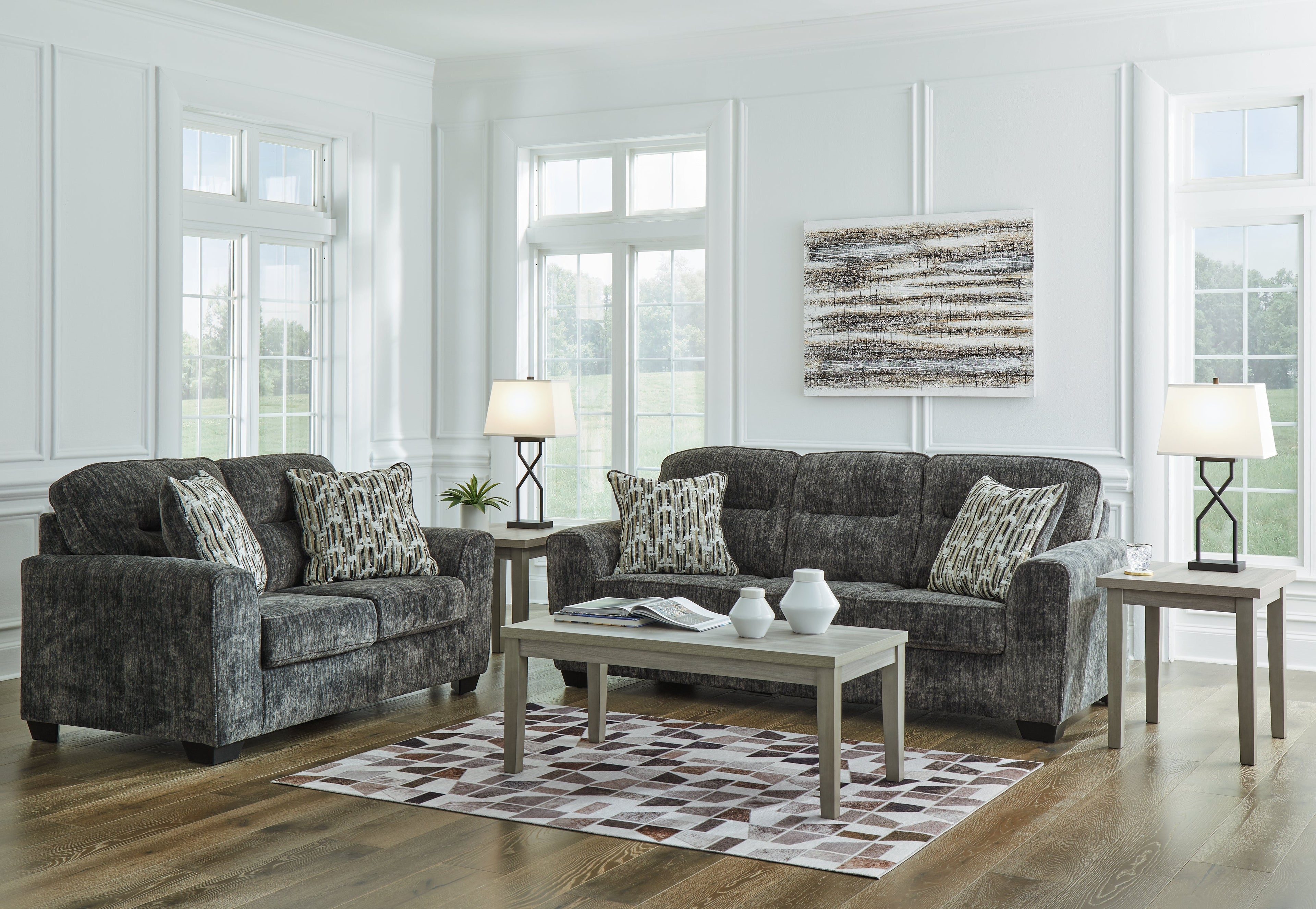 Lonoke Gunmetal Sofa and Loveseat