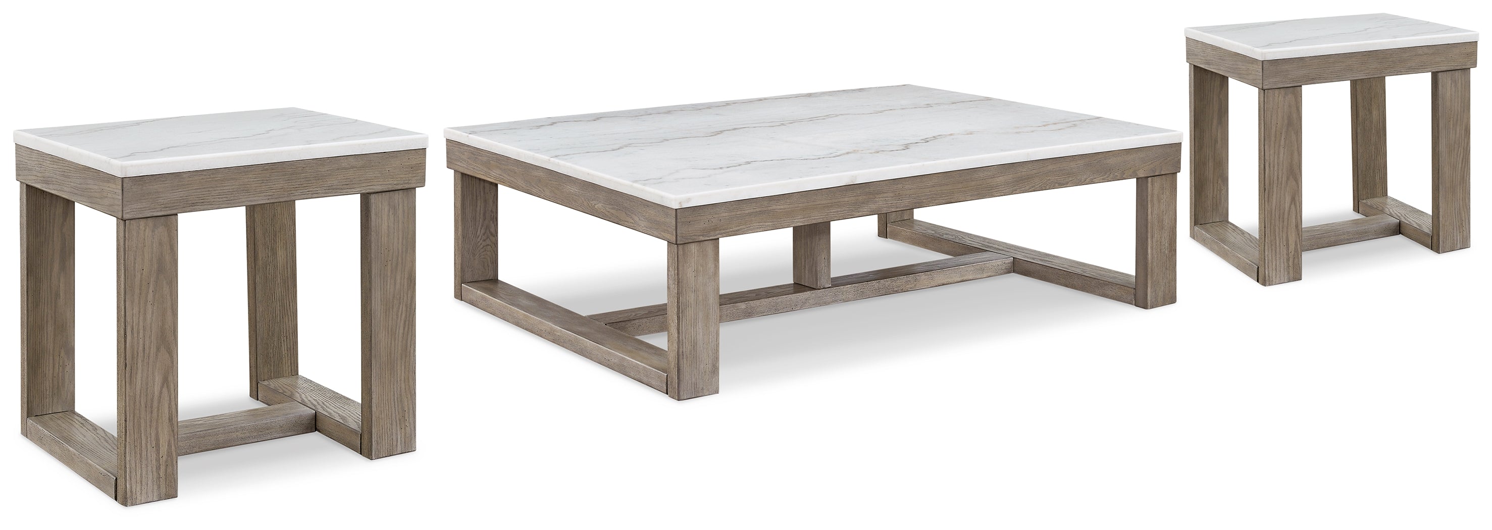 Loyaska Brown/Ivory Coffee Table and 2 End Tables