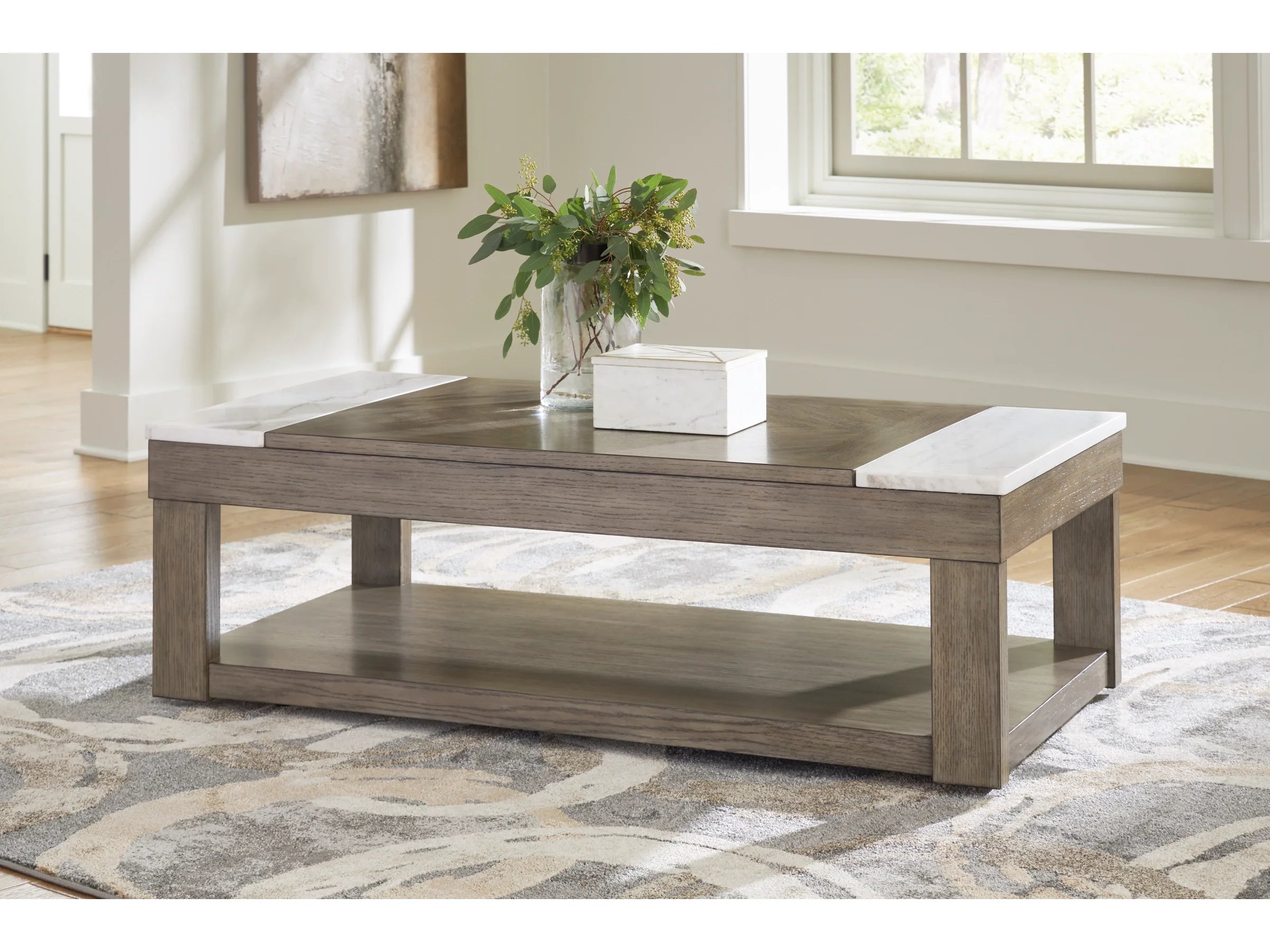 Loyaska Grayish Brown/White Lift-top Coffee Table and 2 End Tables
