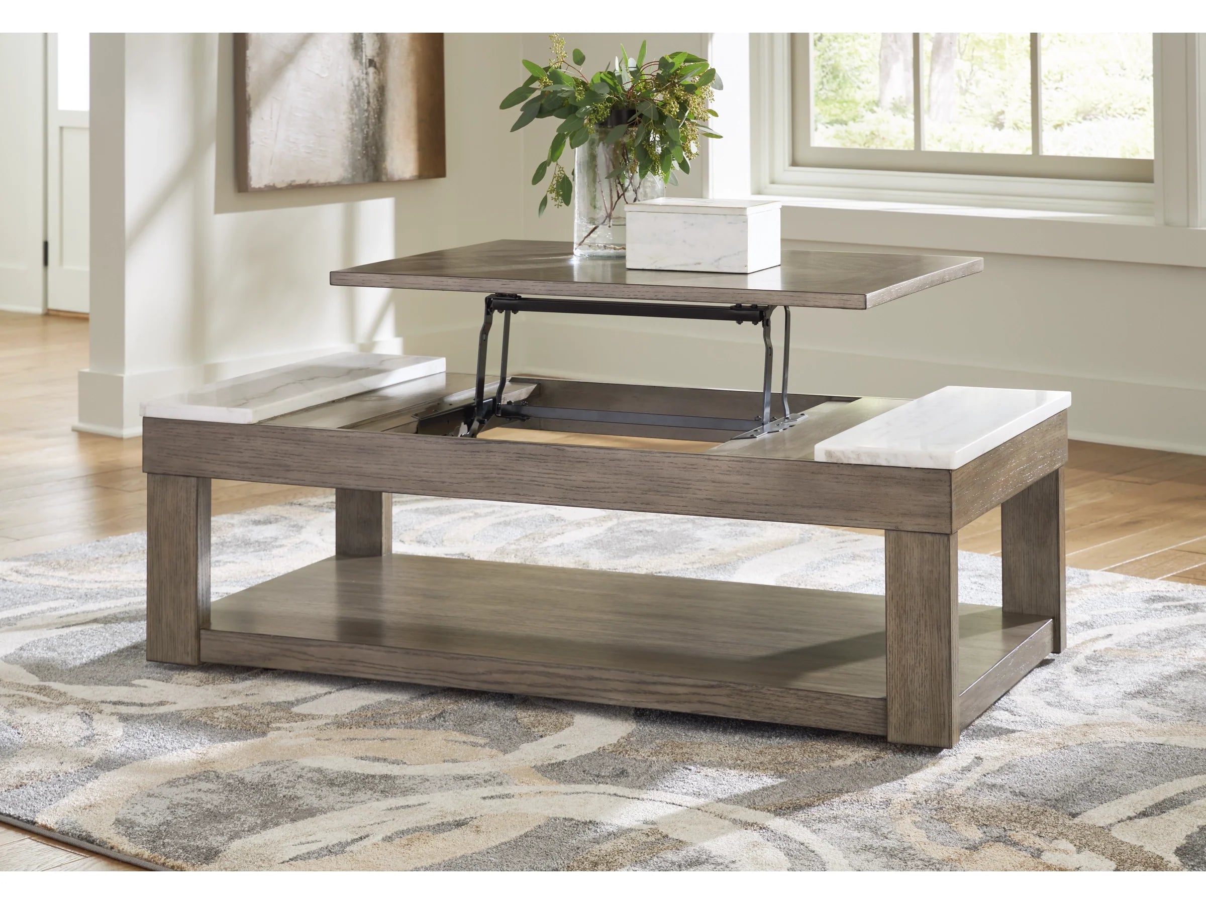 Loyaska Grayish Brown/White Lift-top Coffee Table and 2 End Tables