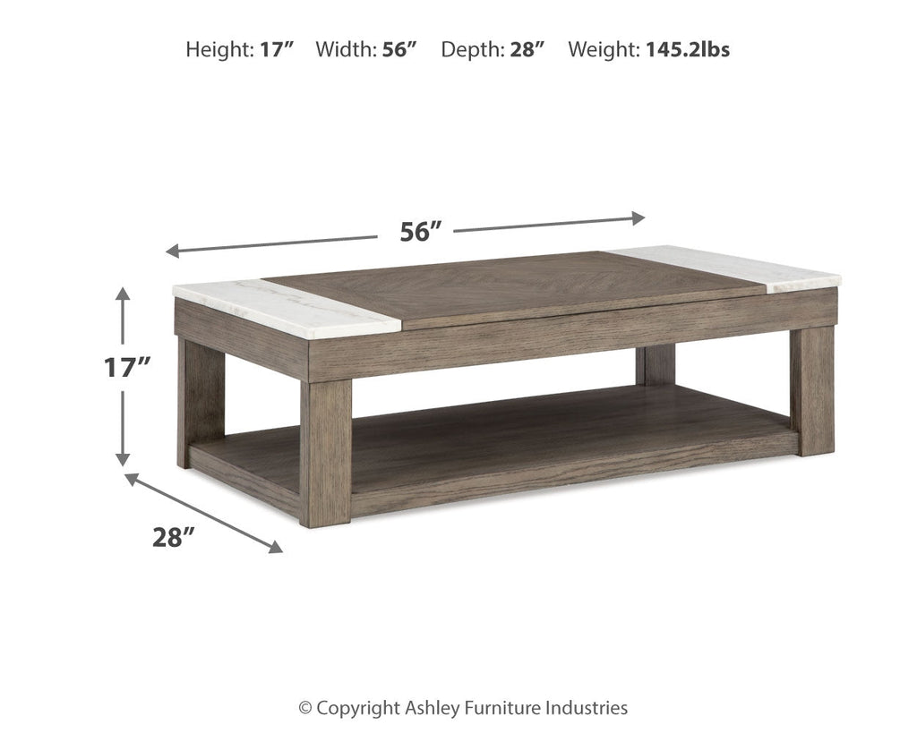 Loyaska Grayish Brown/White Lift-top Coffee Table and 2 End Tables