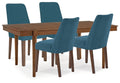 Lyncott Blue/Brown Extension Dining Table and 4 Chairs