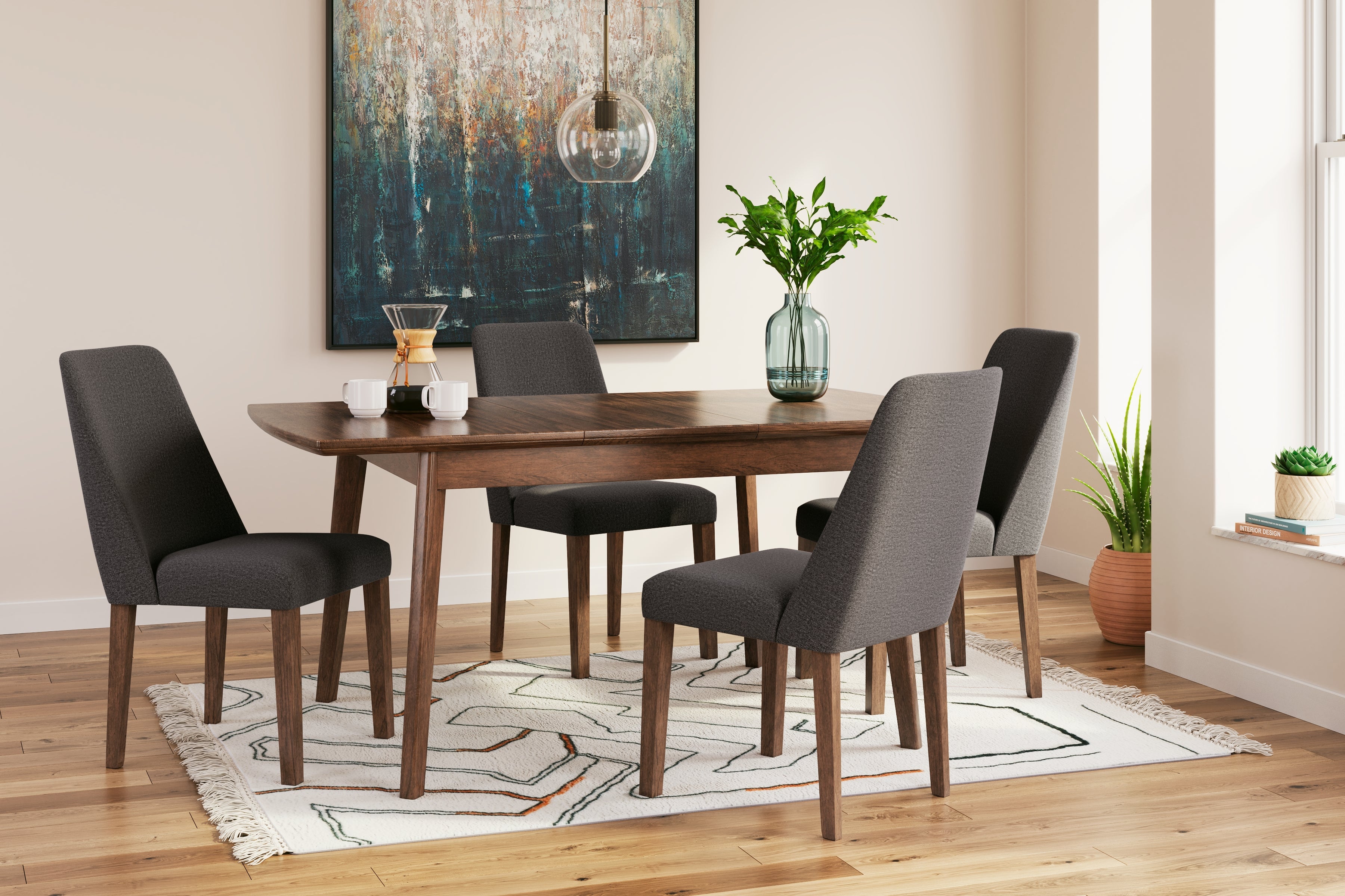 Lyncott Charcoal/Brown Extension Dining Table and 4 Chairs