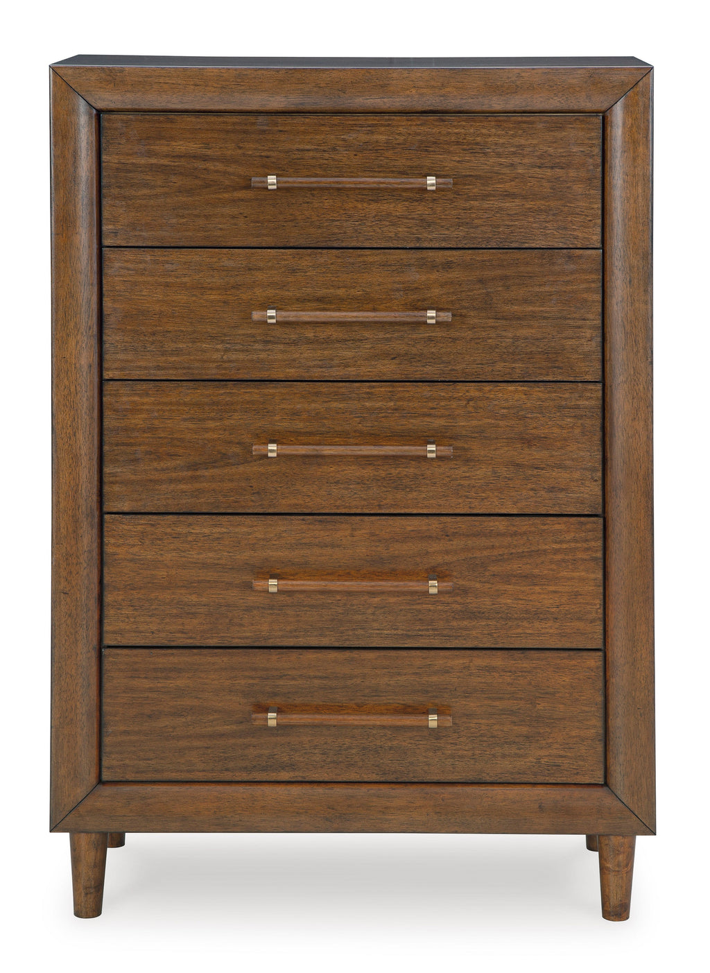 Lyncott Brown King Upholstered Bed with Mirrored Dresser and Chest